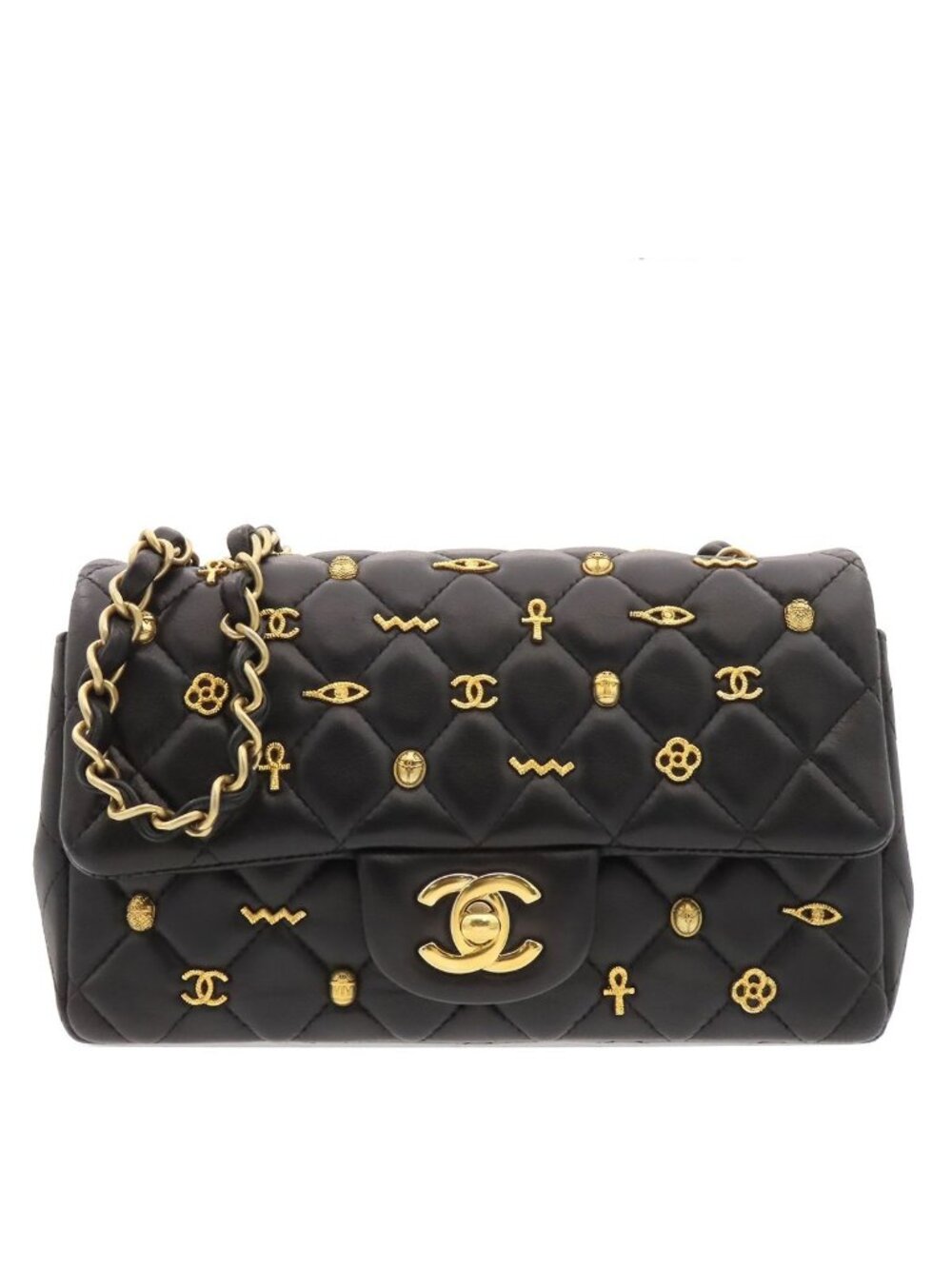 Chanel Chain Shoulder Bag Black Gold Lambskin Quilted 20 Egypt Limited